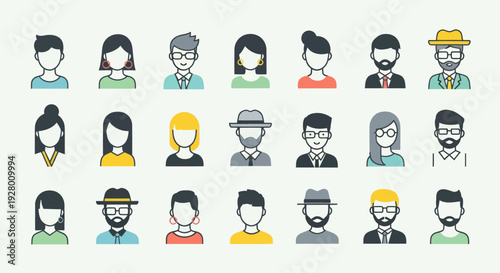 Diverse Flat Design Avatar Icons for User Profiles.