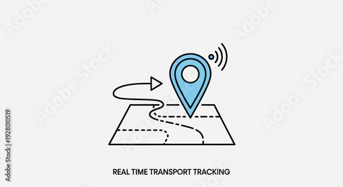 Blue GPS pin on a map with a dashed route and tracking signal.