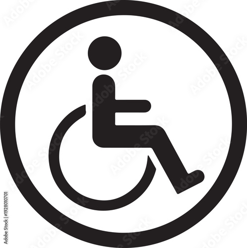 Black and white wheelchair accessibility symbol isolated on transparent background