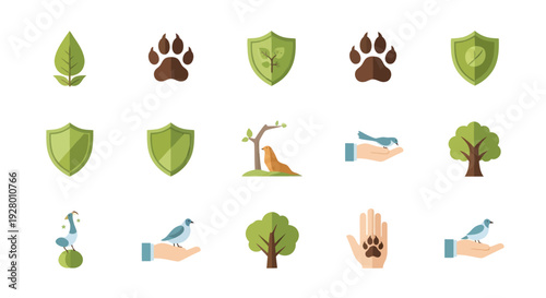 Collection of Green Shields and Nature-Themed Icons.