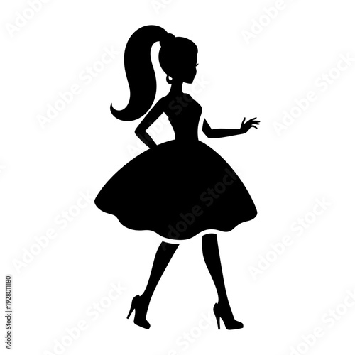 Woman Silhouette in Dress and High Heels.