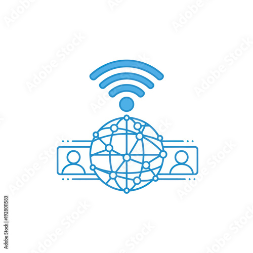 Global network with Wi-Fi signal and connected people icons