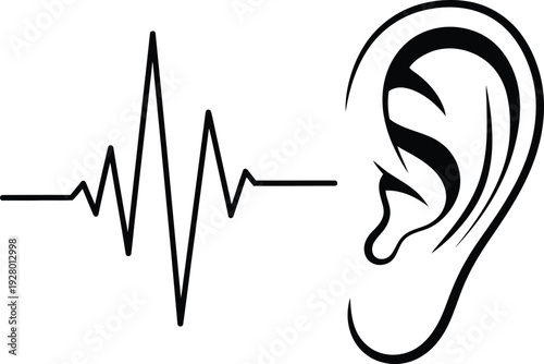 Hearing Sound Waves Illustrated in a Simple Line Art Style from a Side View