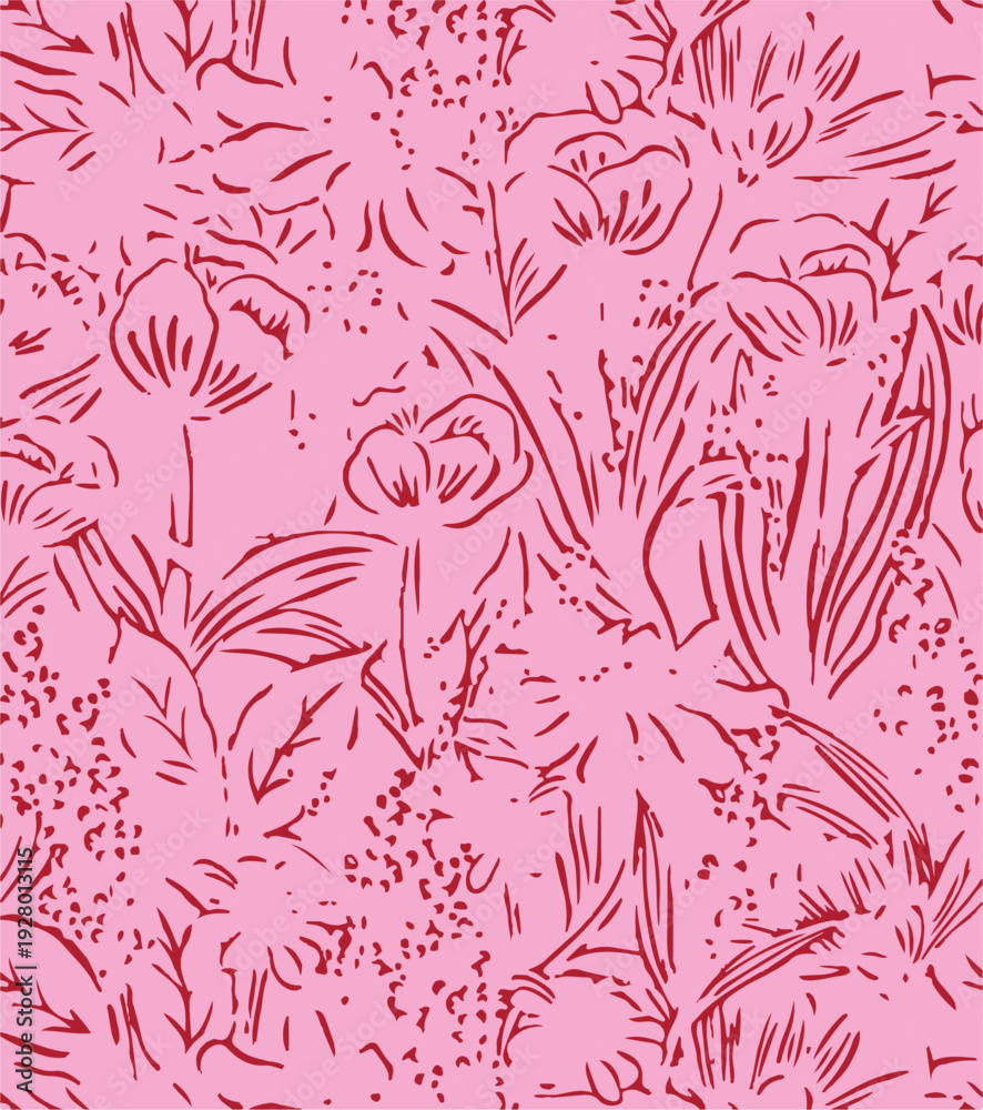 Fototapeta premium botanic seamless pattern with exotic flowers and leaves, hand drawn background. floral pattern. Tile with tropical leaf