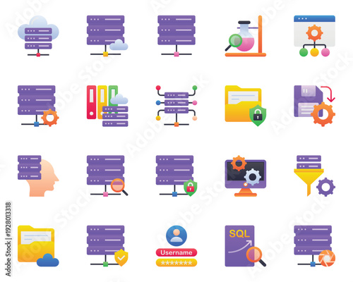 Gradient color icons set for Big data science