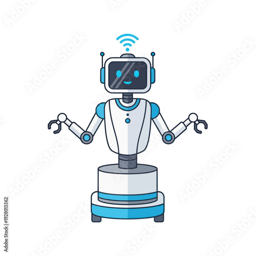Friendly smart robot with Wi-Fi signal and antenna