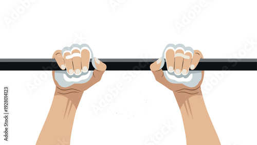 hands gripping a pull-up bar with chalk in a flat hand drawn style fitness concept