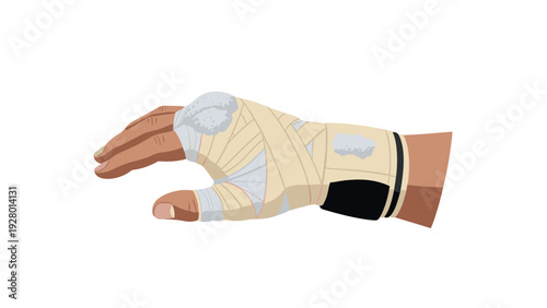 hand with boxing or fighting wraps and tape hand drawn isolated illustration