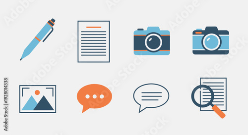 Modern Flat Design Icons for Digital Media Communication Writing and Search.