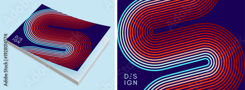 A retro 1970s-style background. Colored lines. Abstract, dynamic curved ribbons. A serpentine curve of a race track. Softcover book layout. Vector for brochure, planner, cover, notebook or notepad.