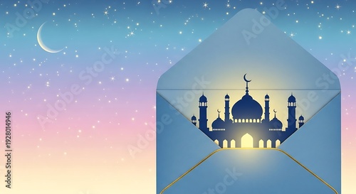 Mosque silhouette inside an envelope