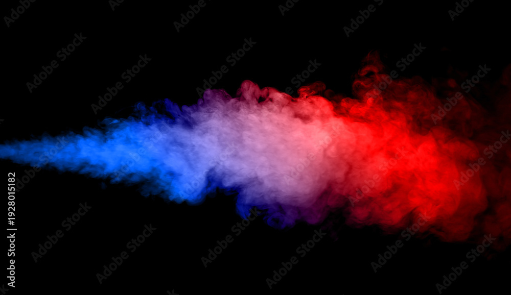Fototapeta premium blue red smoke steam, element smog spray isolated on a black background. abstract vapor water concept of texture cold mist or hot vapor, fog effect, and cloud for design air pollution