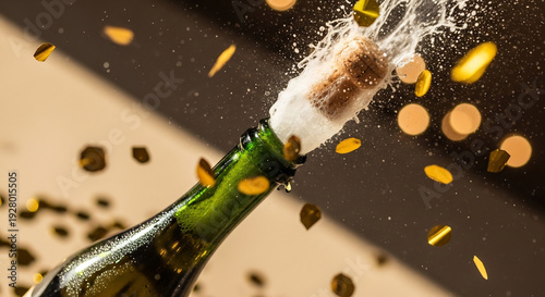 Wallpaper Mural Sparkling Champagne Cork pops powerfully amid golden confetti rain Torontodigital.ca