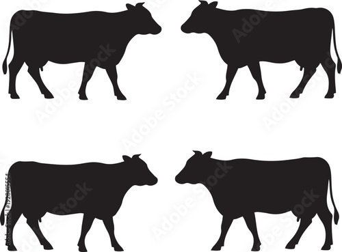 Four black cow silhouettes facing each other in pairs on a white background cattle animal 1