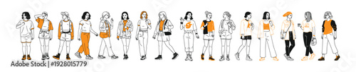 Fashionable Young Women in Casual Outfits vector illustration