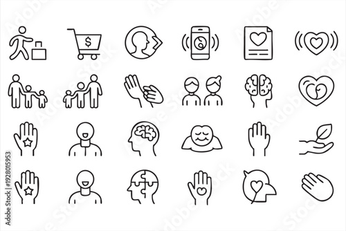 Humanitarian aid and donation icons for organizations