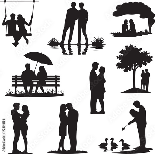 People and Family Silhouette Collection Vector Bundle – Outdoor Activities, Love, Fitness and Lifestyle Scenes