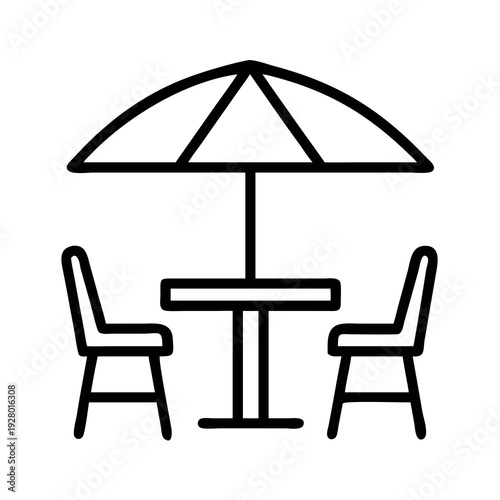 Outdoor Patio Table and Chairs with Umbrella Icon for Cafe Terrace and Summer Vacation Leisure