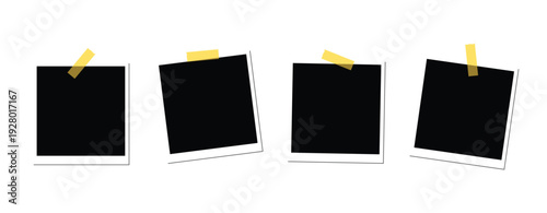 Polaroid photo frame set. Blank instant picture mockup collection. Sticky tape frames.