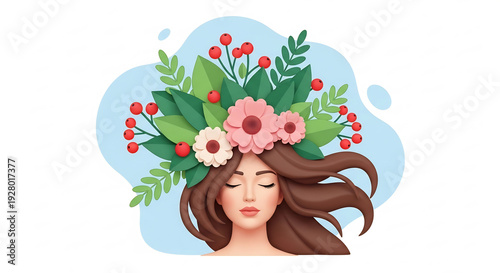 Wallpaper Mural Woman's Floral Crown Artistically Blooms With Gentle Beauty Torontodigital.ca