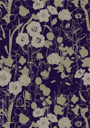 botanic seamless pattern with exotic flowers and leaves, hand drawn background. floral pattern. Tile with tropical leaf