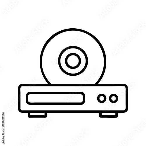 Classic Outline Icon of a DVD or CD Player with Disc, Representing Home Entertainment and Digital Media Technology.
