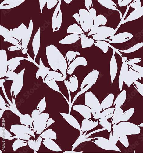 botanic seamless pattern with exotic flowers and leaves, hand drawn background. floral pattern. Tile with tropical leaf