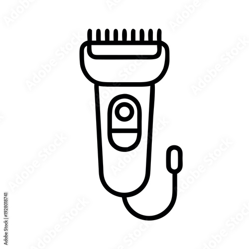 Outline Icon of an Electric Hair Trimmer or Shaver with Cord, Representing Personal Grooming and Barber Tools.