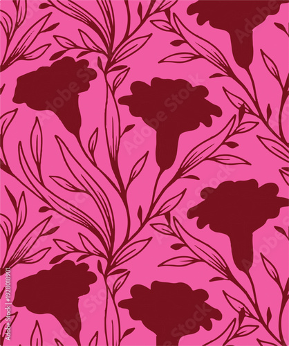 botanic seamless pattern with exotic flowers and leaves, hand drawn background. floral pattern. Tile with tropical leaf
