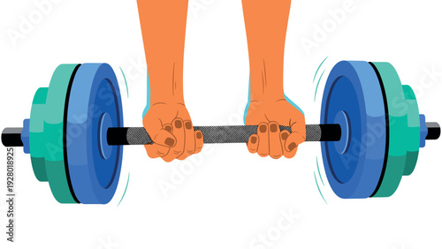 hands lifting a weighted barbell in flat vector style fitness concept