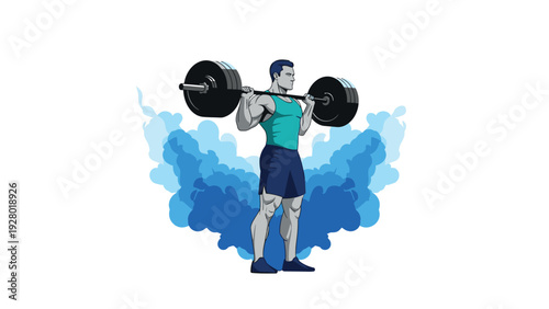 strong muscular man lifting heavy barbell hand drawn vector illustration for fitness and bodybuilding