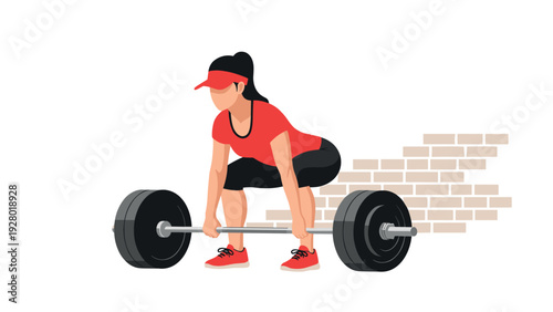 woman lifting heavy barbell weight hand drawn fitness illustration