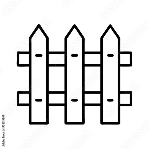 Wooden picket fence section line icon, a classic symbol for home security, yard boundaries, and garden landscaping