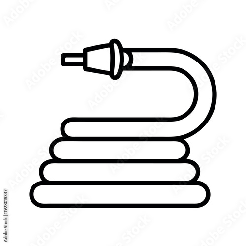 Coiled garden hose with spray nozzle line icon, representing outdoor watering, garden maintenance, and home care tasks
