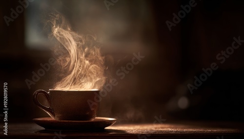 Wallpaper Mural Warm Steaming Coffee Cup on Wooden Surface with Soft Light and Cozy Atmosphere Torontodigital.ca