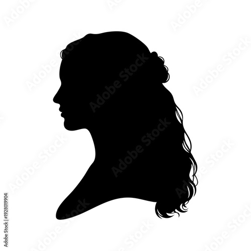 19th Century Woman Profile Silhouette with Long Wavy Hairstyle