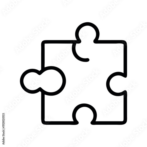 Jigsaw puzzle piece line art vector icon, concept for problem solving, teamwork, collaboration and logical strategy.