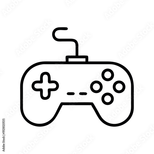 Retro wired video game controller line art icon, symbol for gaming, entertainment console and electronic leisure.