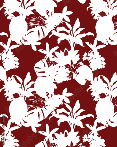 botanic seamless pattern with exotic flowers and leaves, hand drawn background. floral pattern. Tile with tropical leaf