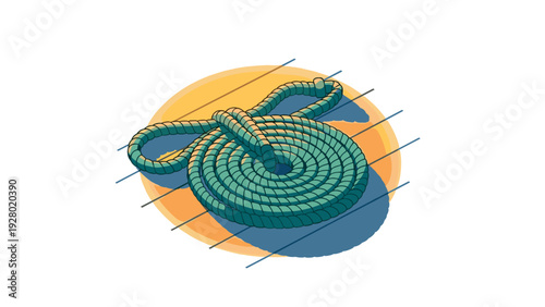 coiled rope with knot hand drawn vector illustration with shadow on wooden surface
