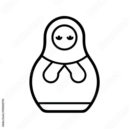 Traditional Russian matryoshka nesting doll icon, line art illustration of a folk art souvenir.