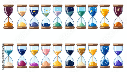 Collection of Hourglasses with Colored Sand.