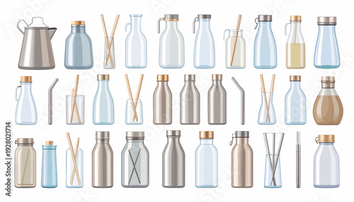 Collection of Various Bottles and Containers.