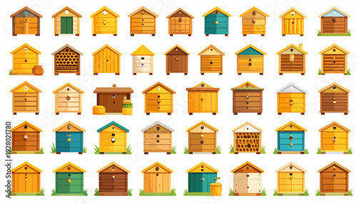 Collection of Various Cartoon Style Birdhouses.