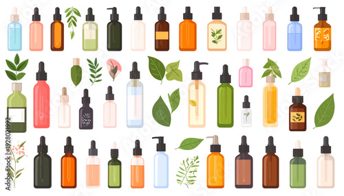 Collection of Various Cosmetic Bottles and Containers.