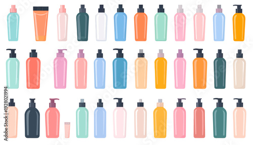 Collection of Various Cosmetic Bottles and Containers.