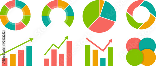 Pie chart, set of diagrams and graphs. Charts for business. Vector, cartoon illustration, poster, postcard. Vector