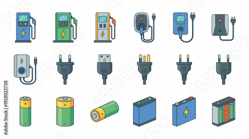 Collection of Various Electrical Power Adapters and Batteries.