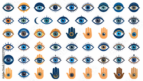 Collection of Various Eye and Hand Symbols.