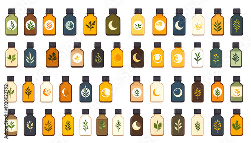 Collection of Various Essential Oil Bottles.
